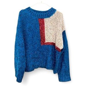 Blue Sparkly Tinsel Knit Holiday Sweater